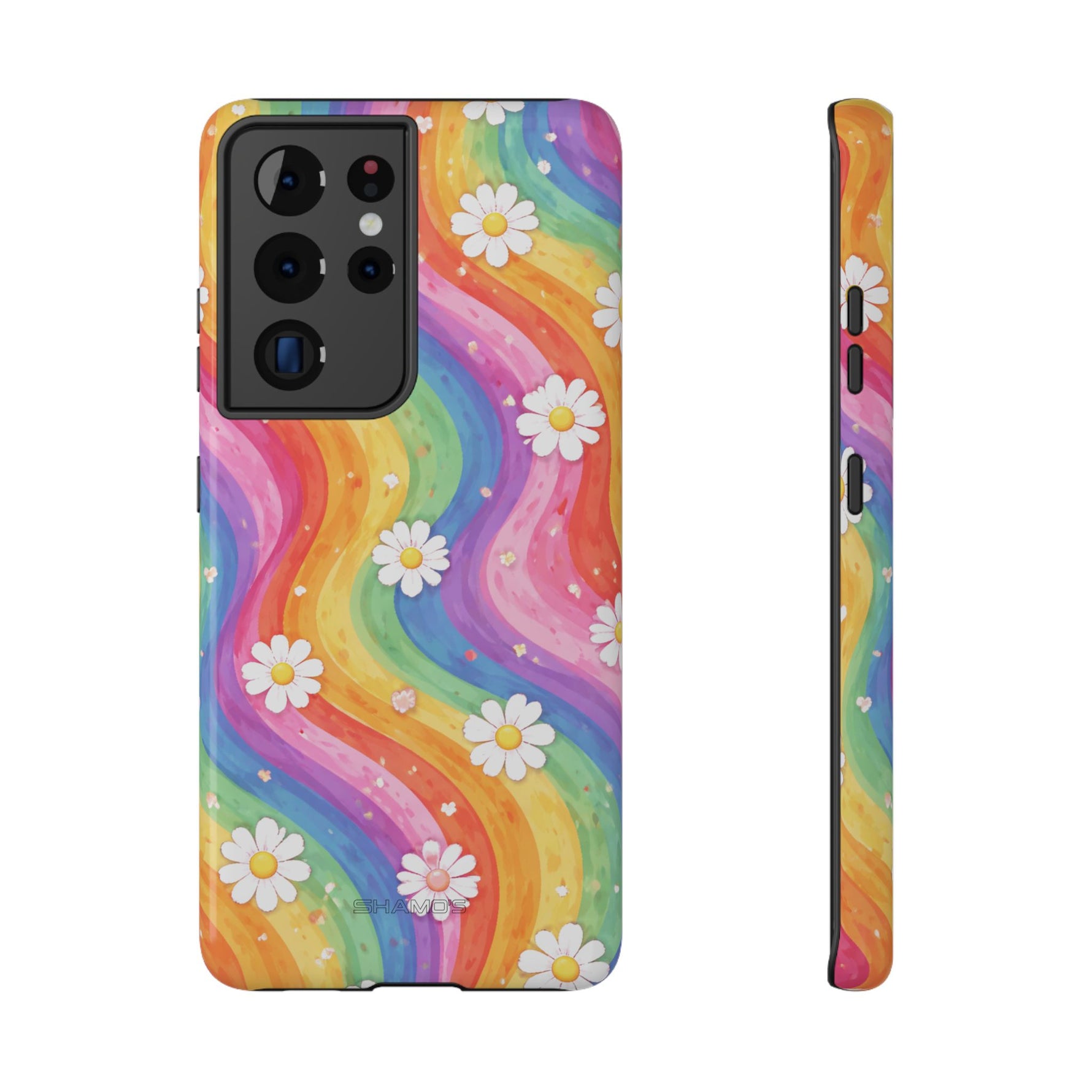 Funda de teléfono resistente a impactos con efecto cascada de colores Rainbow Daisy