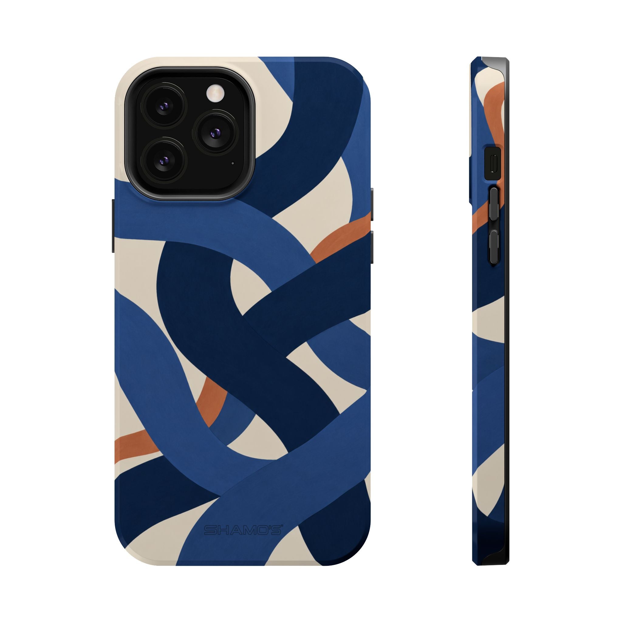 Indigo Loom MagSafe Phone Case – Blue & Ivory Abstract Woven Pattern
