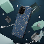 Lasso Hearts – Blue Western Heart MagSafe Phone Case, glossy square triple-camera Pro model, rear view with magnetic accessories