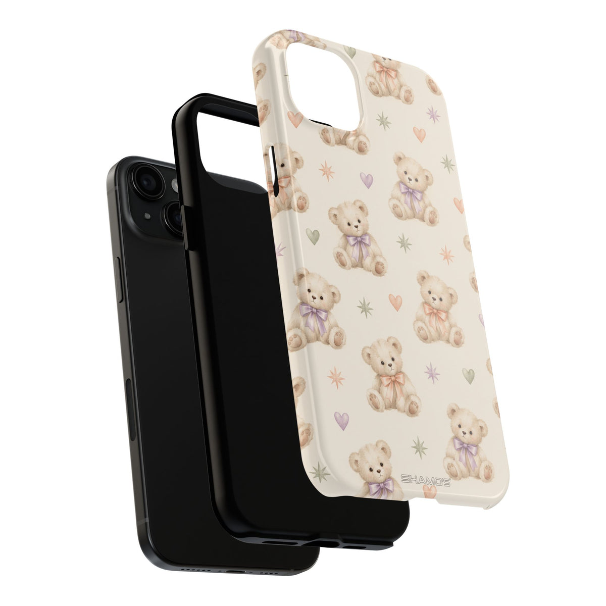 Cute Pastel Bear Impact Phone Case | Heart & Star Kawaii Pattern