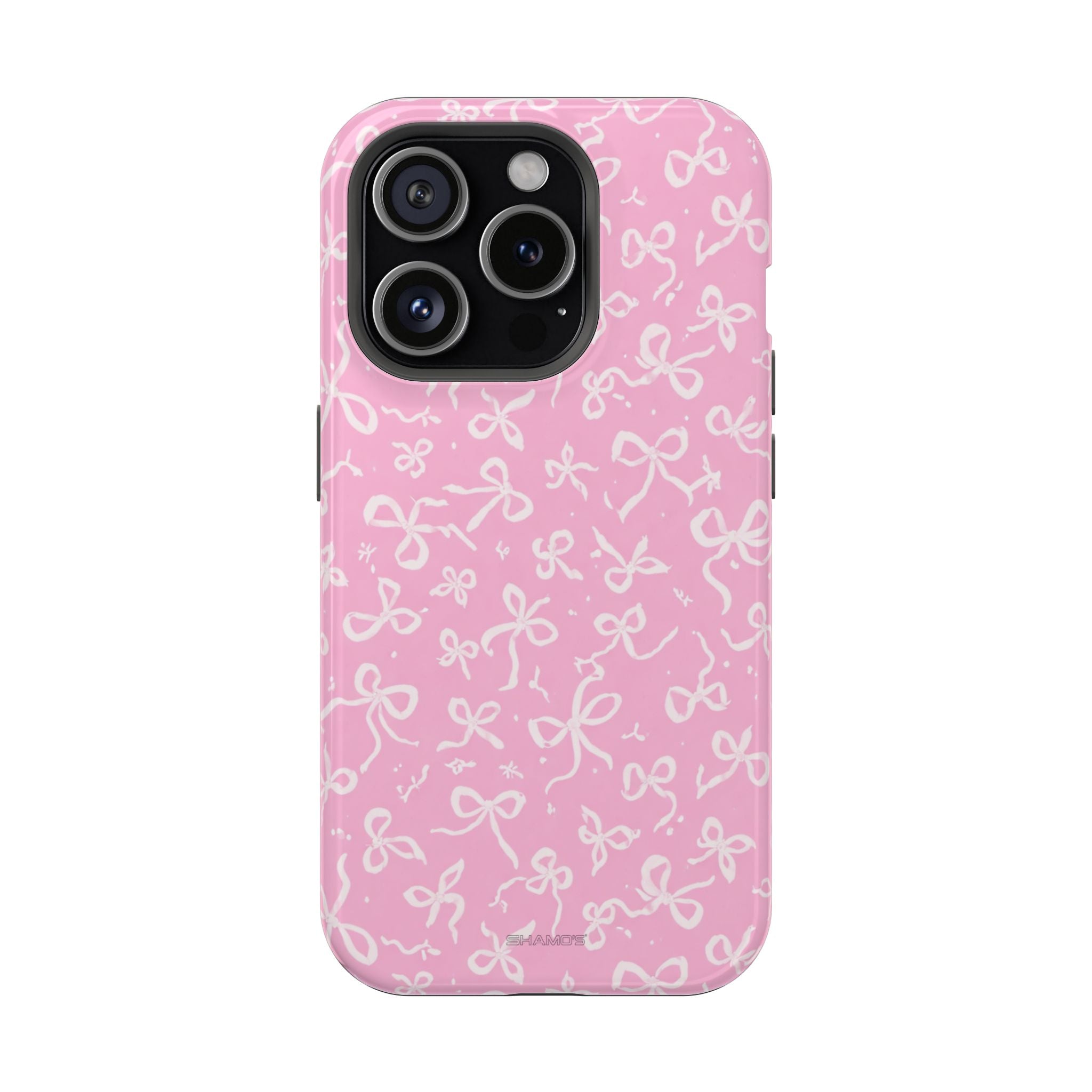 Pink Bow Pattern Impact-Resistant iPhone Case | MagSafe - iPhone 15 Pro / Glossy - Shamo's