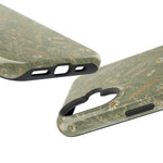 Golden Meadow – Sage Green Wildflower MagSafe Phone Case, glossy vertical dual-camera model, port openings and edge details