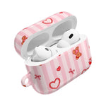 Pink Teddy Hearts AirPod Case, Cute Striped Protective Cover