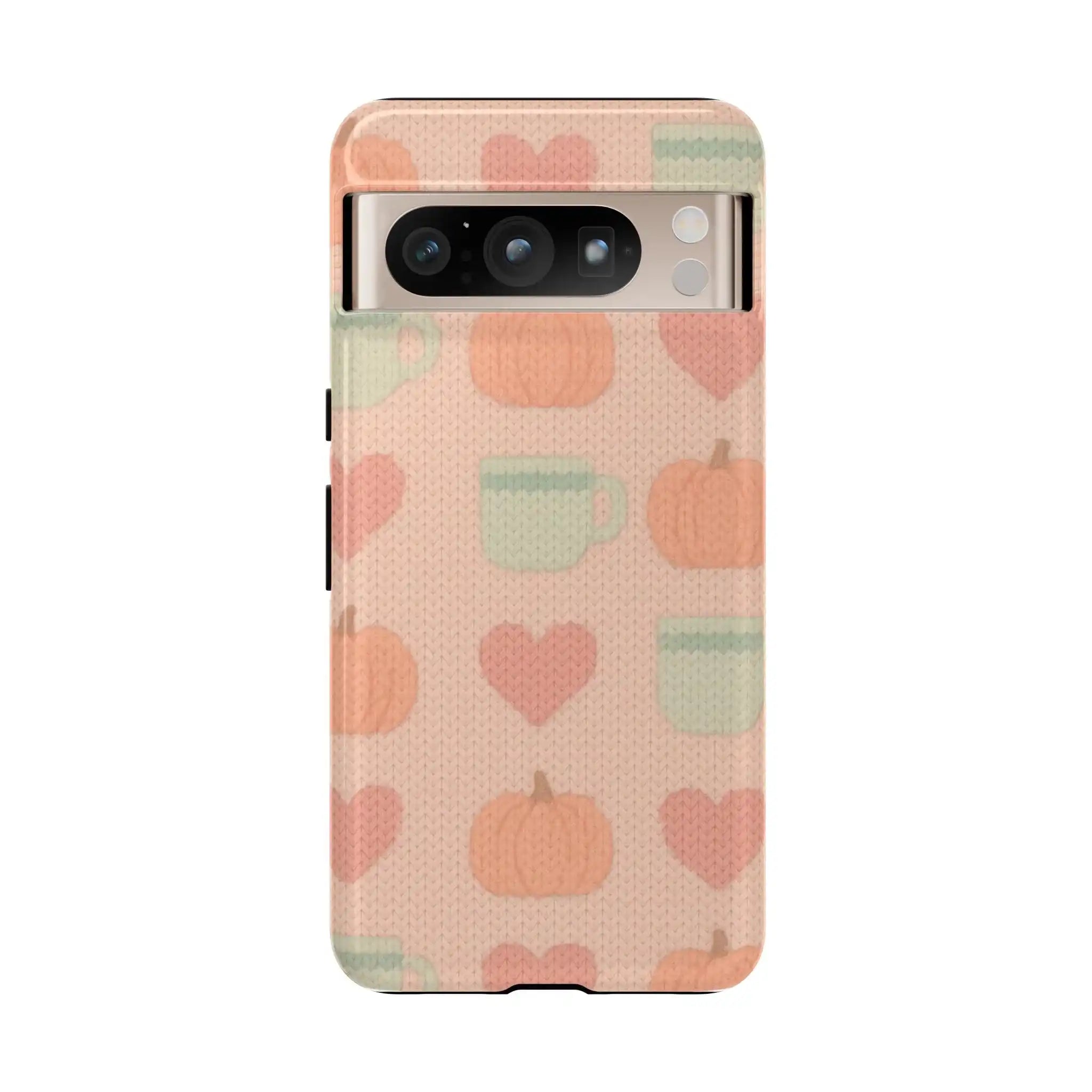Autumn Cozy Phone Case – Pumpkin, Heart & Coffee Cup Pattern  Shamo's Google Pixel 8 Pro / Glossy