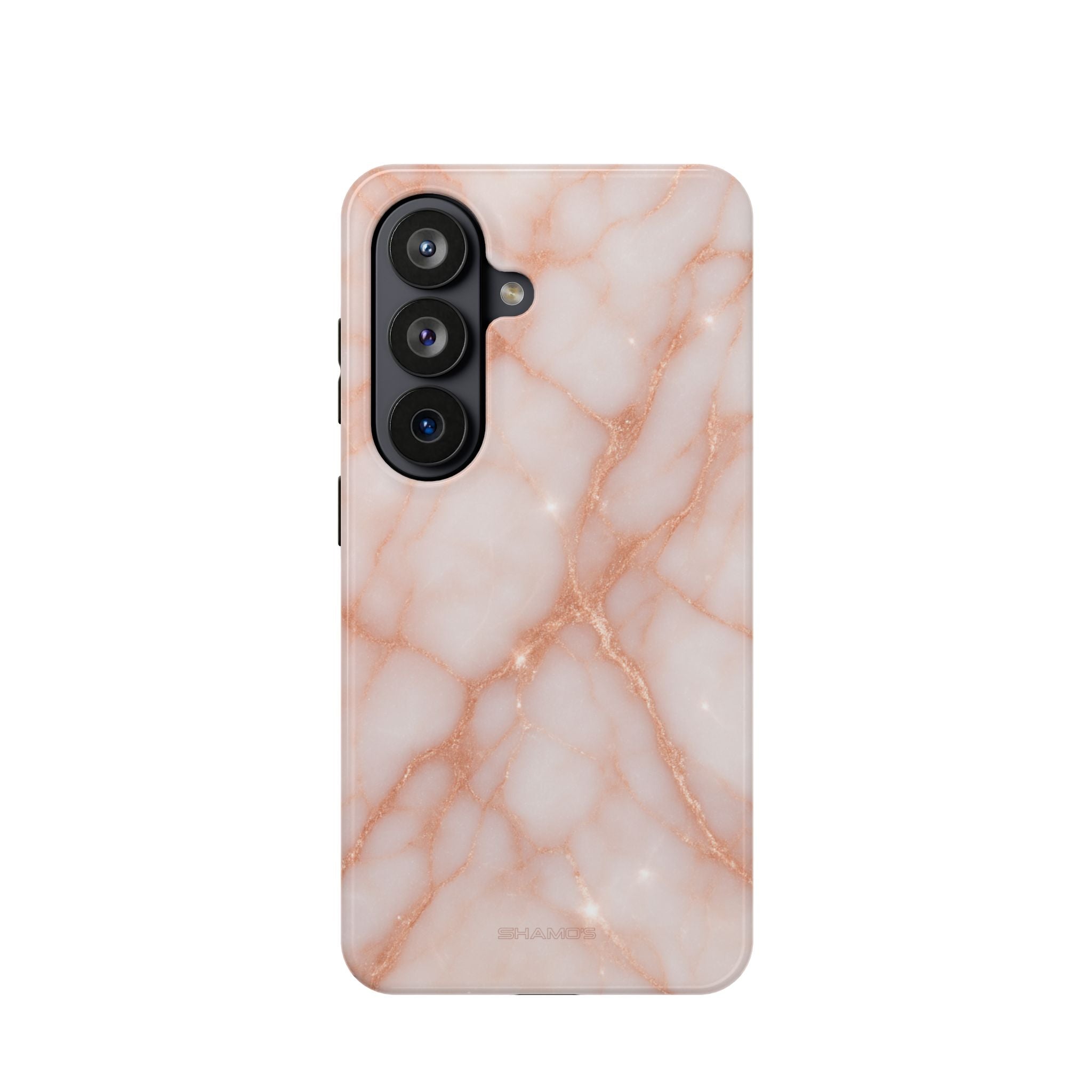 Phone case with pale pink marble and fine rose-gold-colored veining