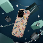Prairie Quilt – Pastel Patchwork Pattern MagSafe Phone Case, glossy square triple-camera Pro model, rear view with magnetic accessories
