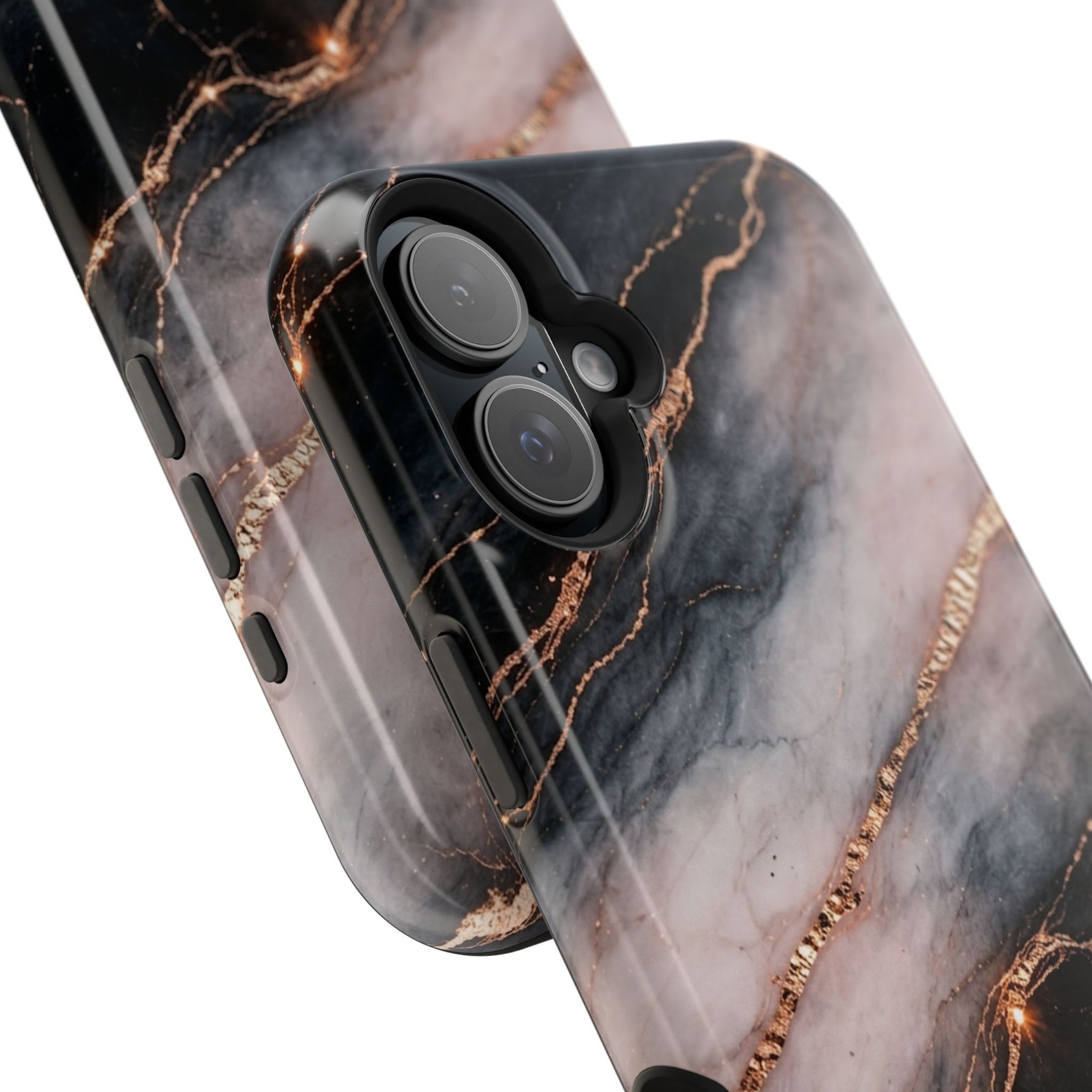 Marbled Black & Rose Gold Magnetic MagSafe Compatible Phone Case — Impact-Resistant