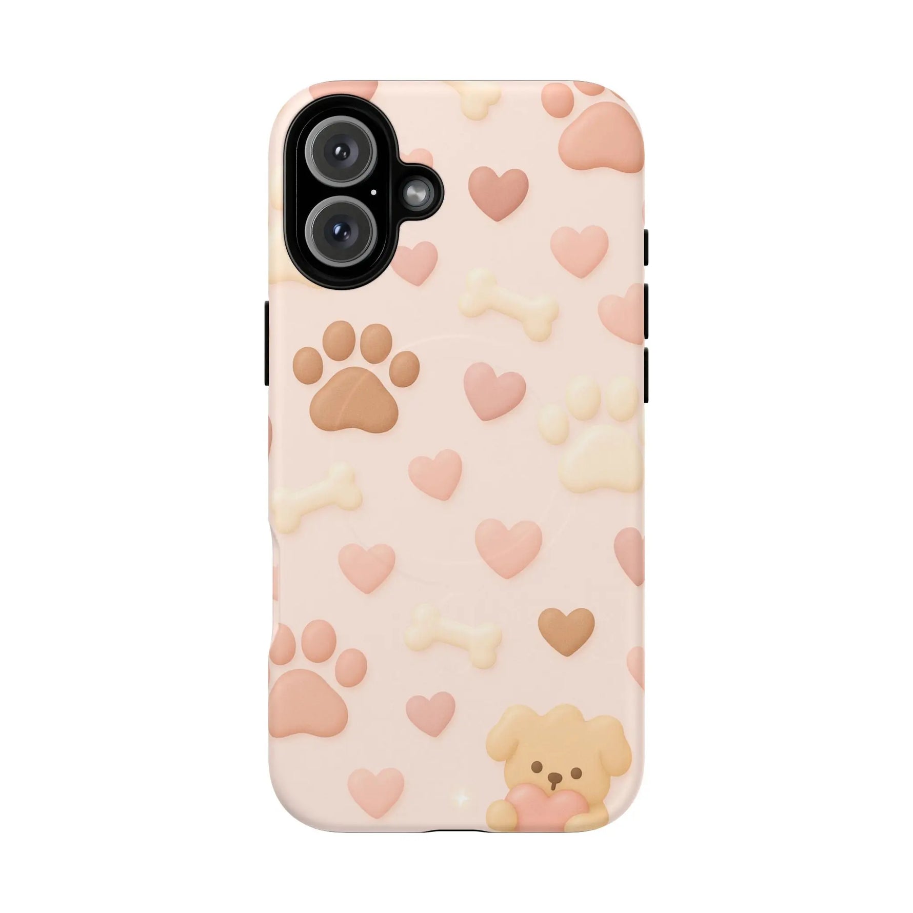 Pet Paw Pattern Phone Case — Pink Puppy Hearts & Bones with MagSafe - Shamo's