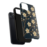 Navy Cherry Blossom Floral iPhone Case - Compatible with MagSafe - Shamo's