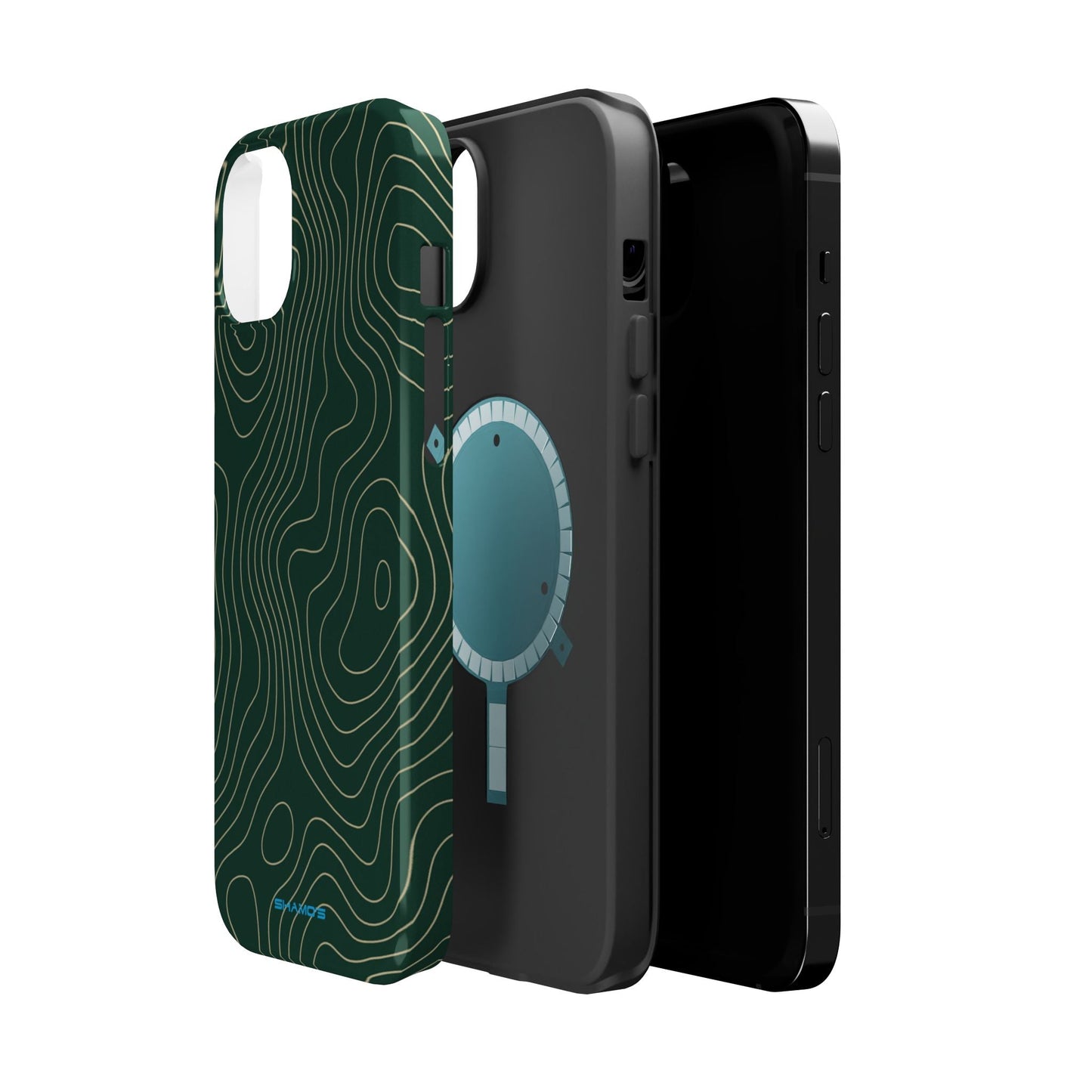Topographic Green Magnetic Impact-Resistant iPhone Case | MagSafe compatible  Shamo's