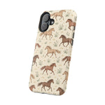 Wild Mustangs – Western Horse Pattern MagSafe Phone Case, glossy vertical dual-camera model, angled rear view