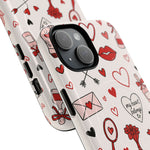 Romantic Love Doodle Tough iPhone Case ("LOVE", hearts, roses) (MagSafe compatible)  Shamo's