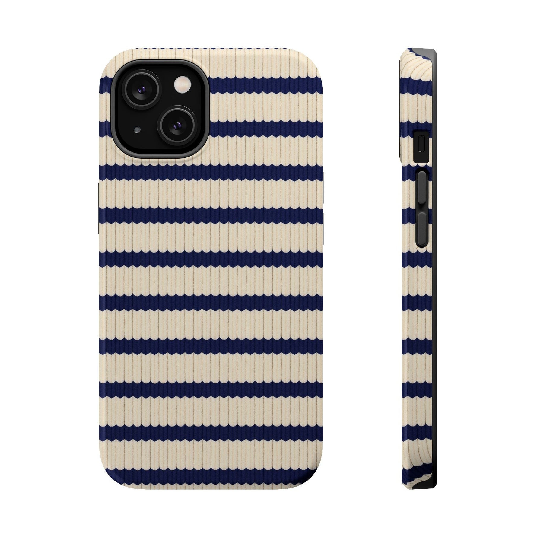 Navy & Cream Ribbed Holiday Sweater Design iPhone Case with MagSafe compatibility  Shamo's iPhone 14 / Glossy