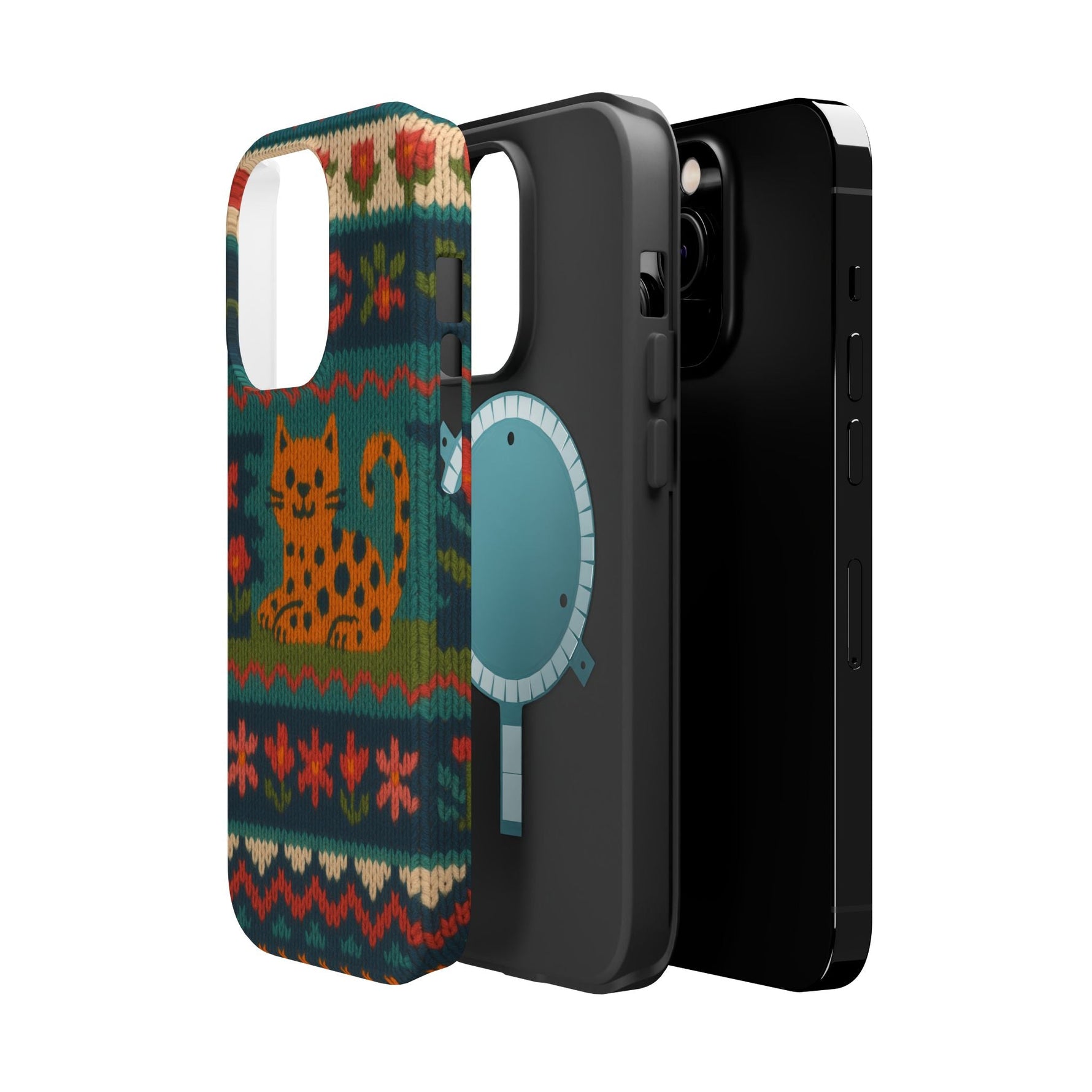 Cozy Knit Leopard Pattern Sweater Holiday Theme iPhone Case with MagSafe compatibility  Shamo's