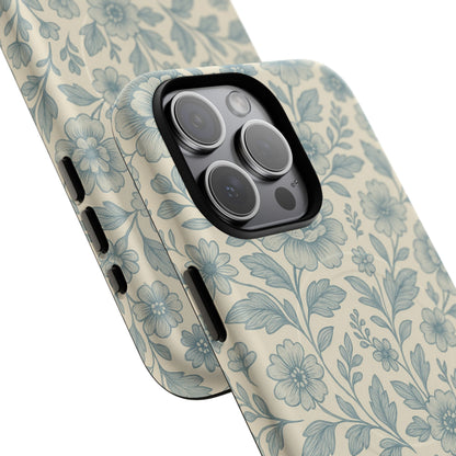 Vintage Blue Floral Tough Case for iPhone - Compatible with MagSafe