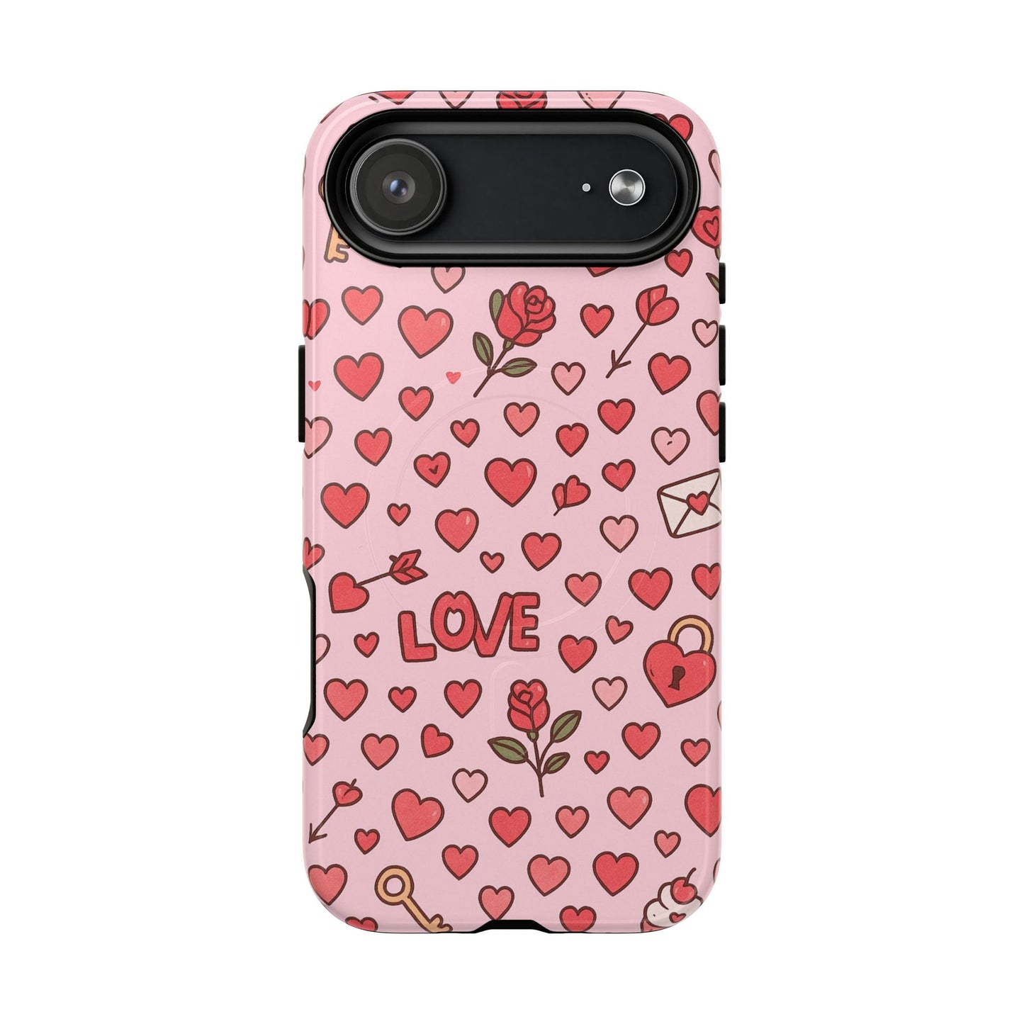 Pink Love Hearts Pattern Tough iPhone Case (MagSafe compatible)