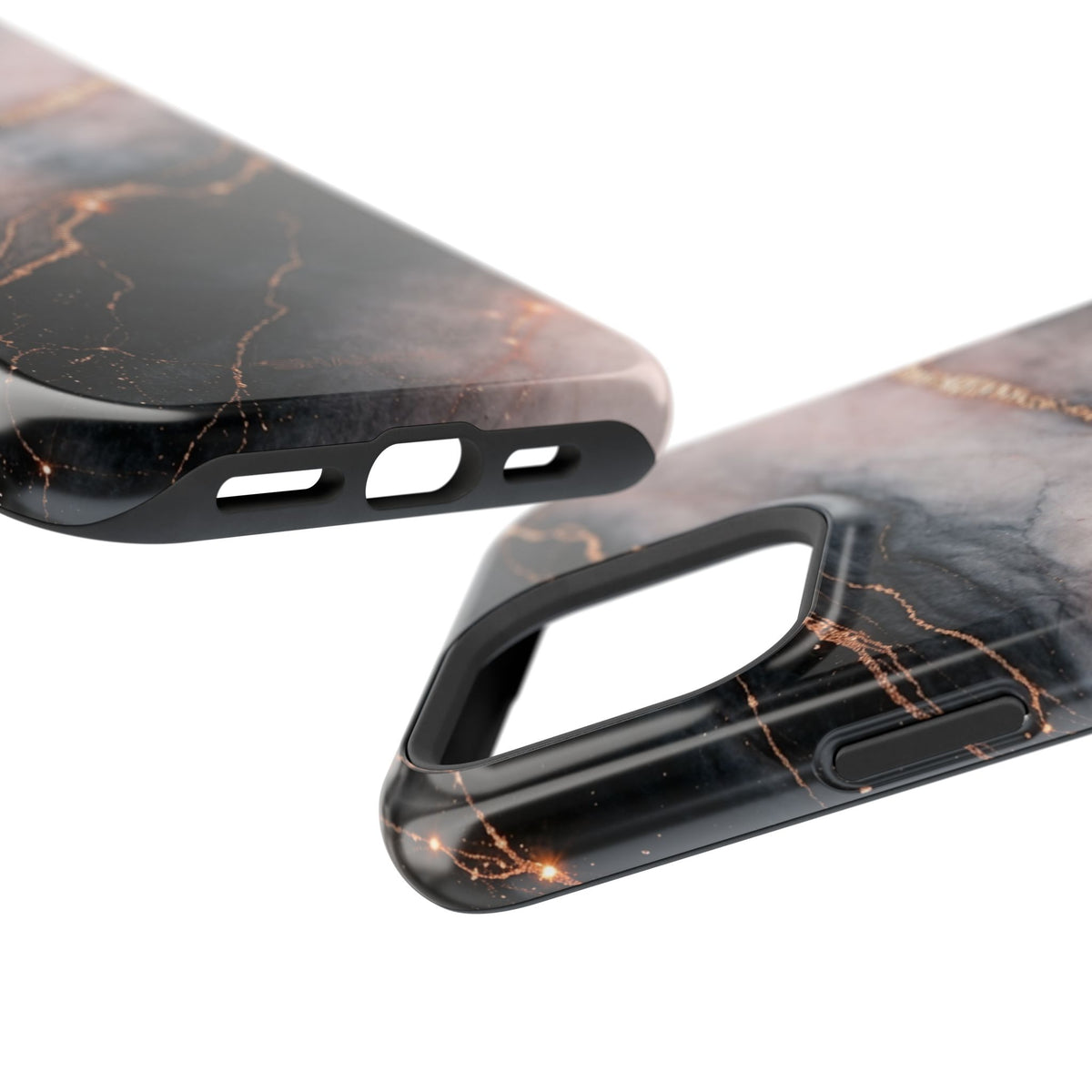 Marbled Black & Rose Gold Magnetic MagSafe Compatible Phone Case — Impact-Resistant