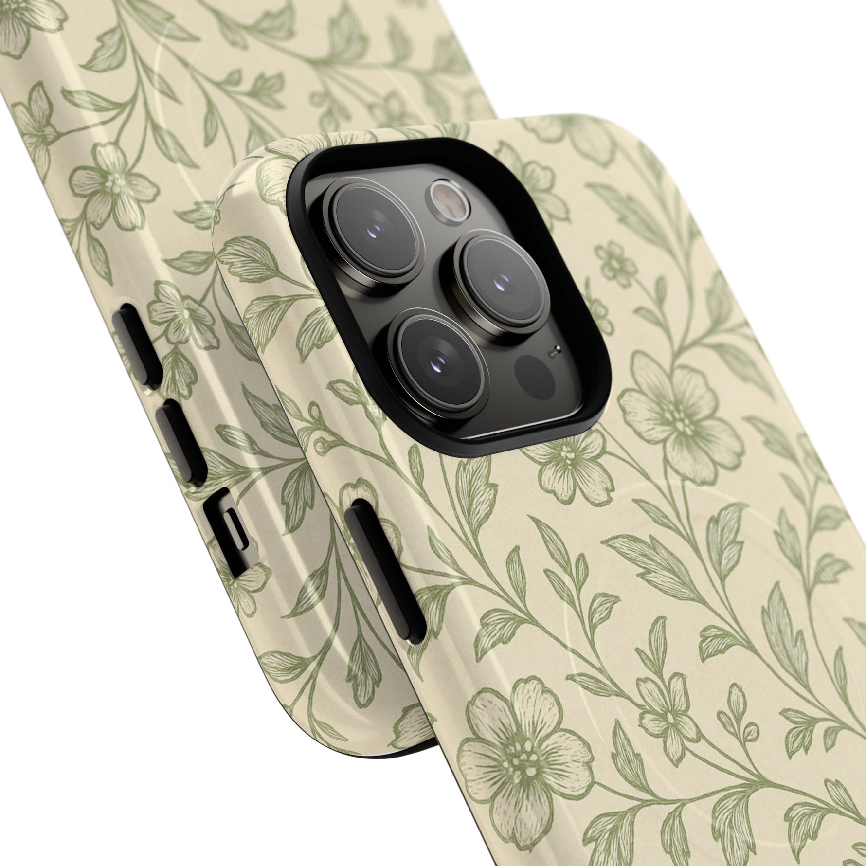 Sage Green Vintage Floral Pattern iPhone Case | MagSafe Compatible - Shamo's