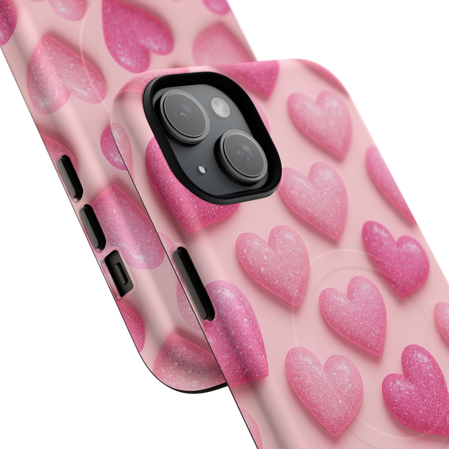 Barbiecore Glitter Hearts iPhone Case | MagSafe