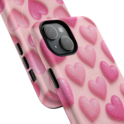 Barbiecore Glitter Hearts iPhone Case | MagSafe