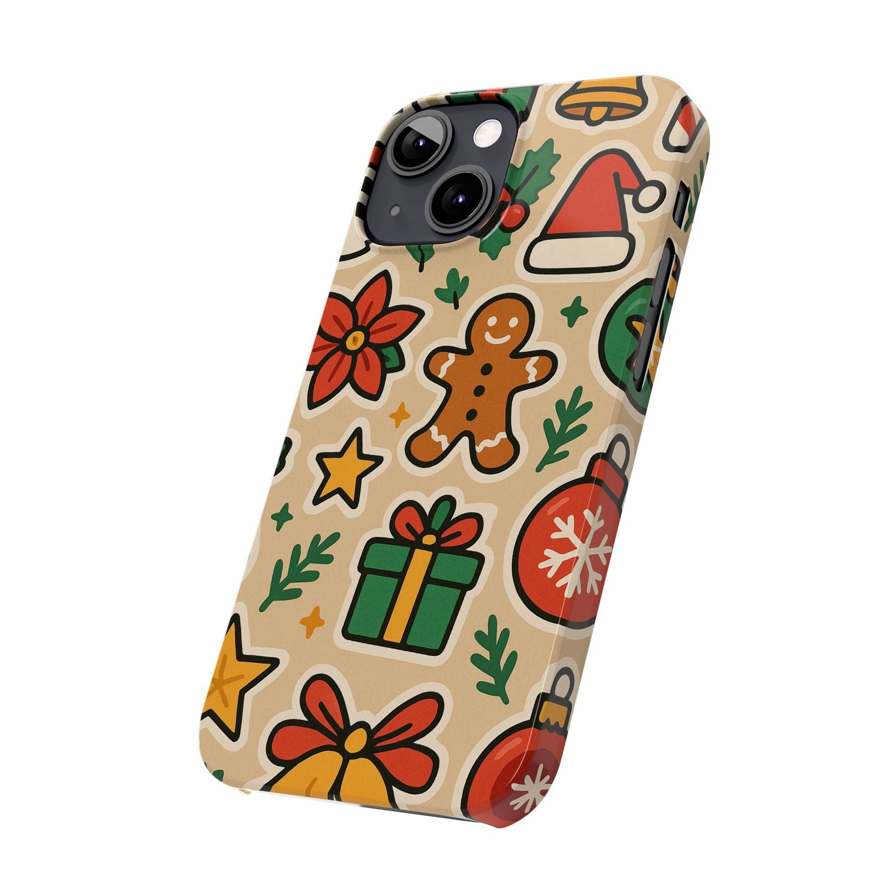 Holiday Pattern Slim iPhone Case — Gingerbread, Santa Hat & Gifts Holiday Design  Shamo's