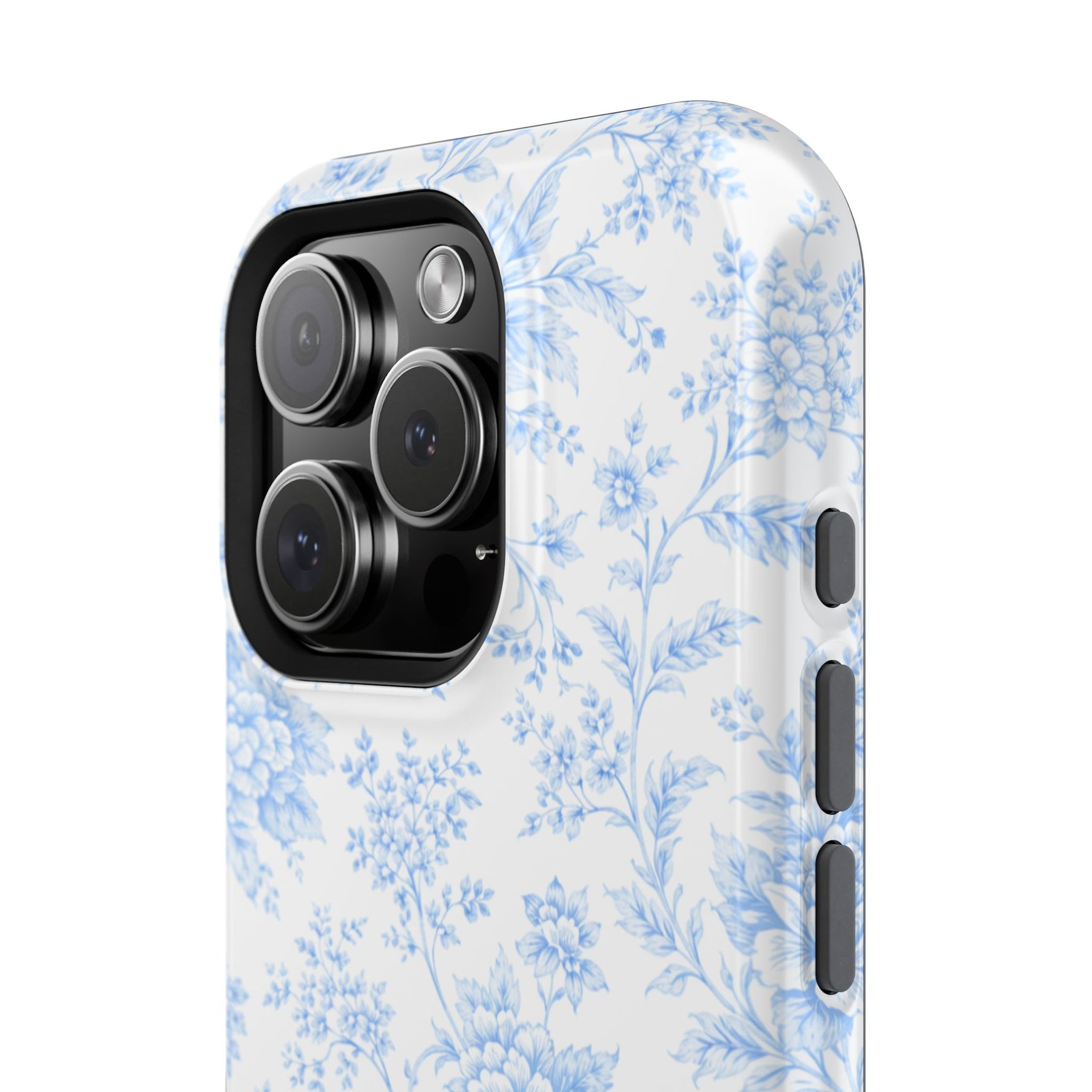 Preppy Look Blue Floral Impact-Resistant Phone Case and MagSafe Compatible