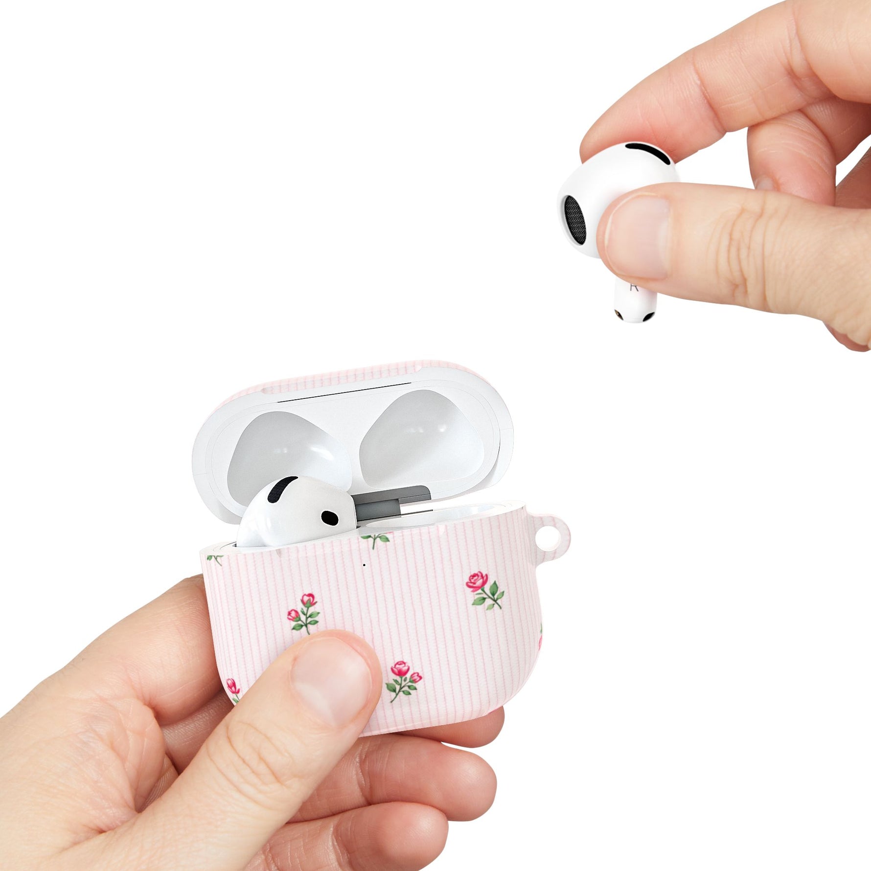 AirPod Case - Pink Striped Floral Rose Protective Cover