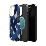 Indigo Loom MagSafe Phone Case – Blue & Ivory Abstract Woven Pattern