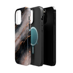 Marbled Black & Rose Gold Magnetic MagSafe Compatible Phone Case — Impact-Resistant