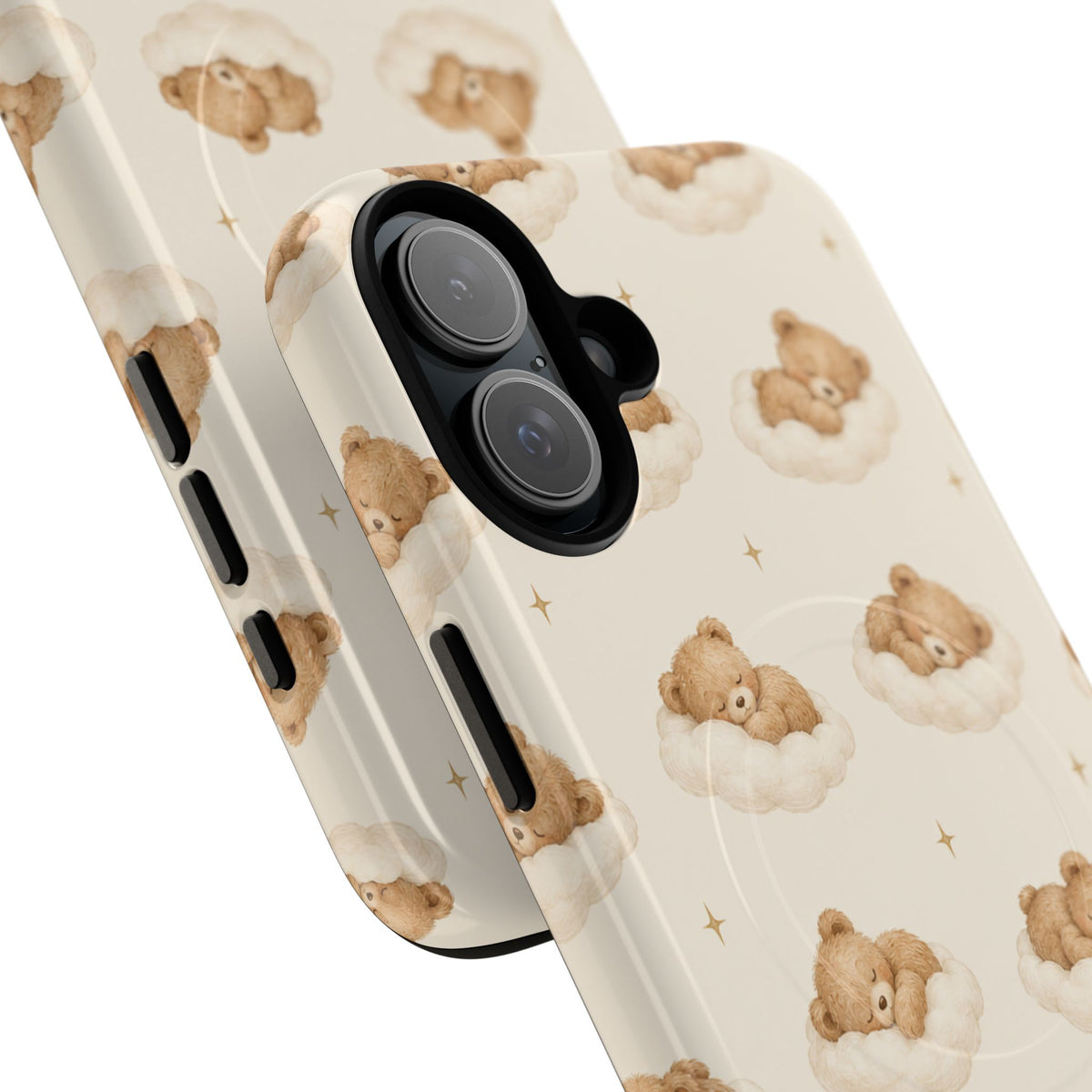 Beige teddybeer op wolken iPhone-hoesje met MagSafe