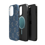 Lasso Hearts – Blue Western Heart MagSafe Phone Case, glossy square triple-camera Pro model, exploded shell and liner with magnetic ring