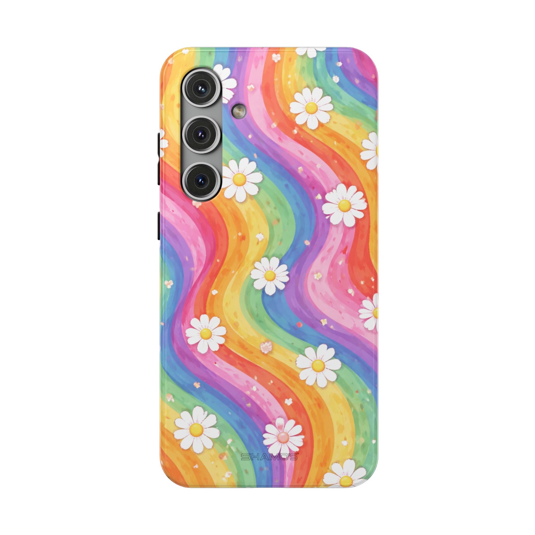 Funda de teléfono resistente a impactos con efecto cascada de colores Rainbow Daisy