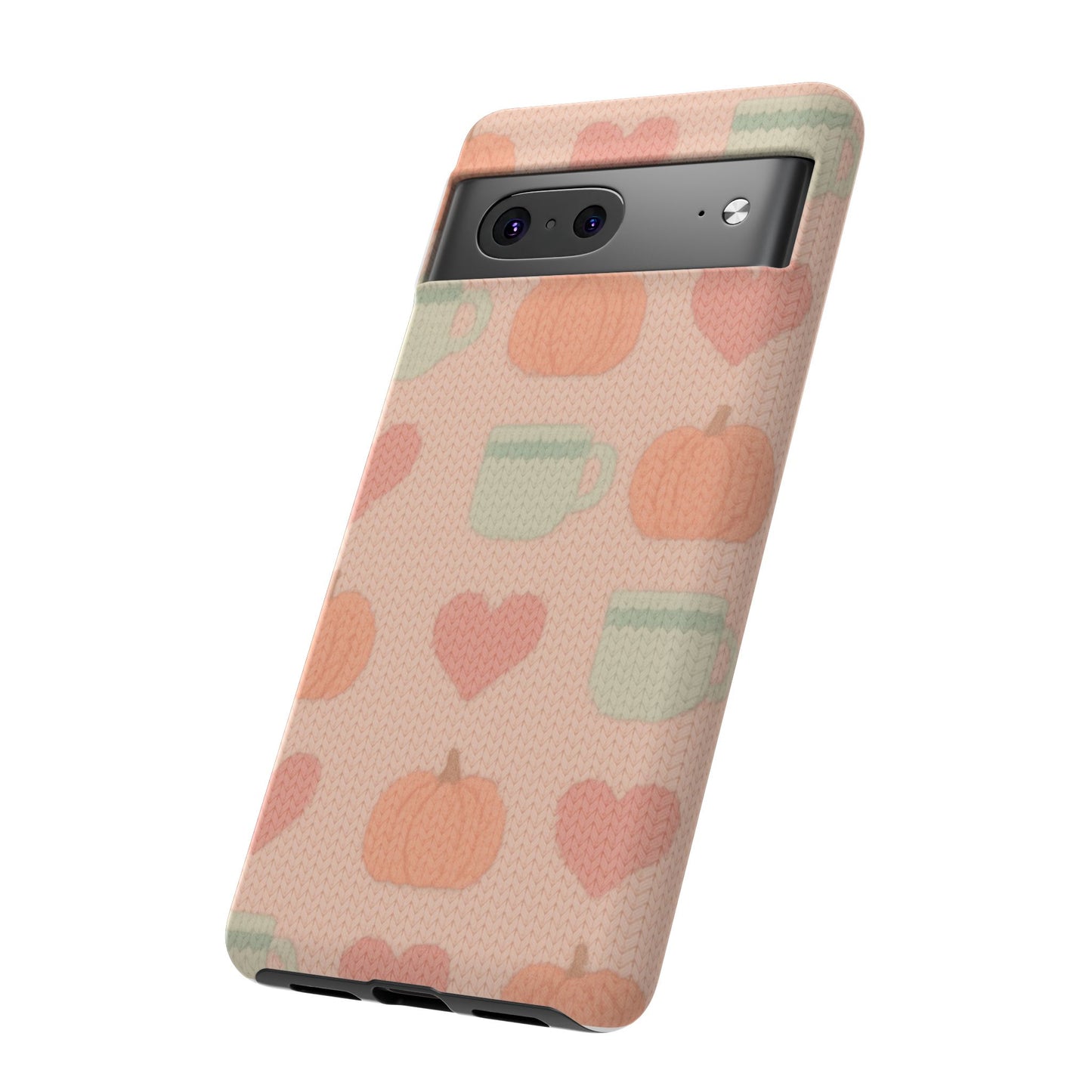 Autumn Cozy iPhone Case – Pumpkin, Heart & Coffee Cup Pattern