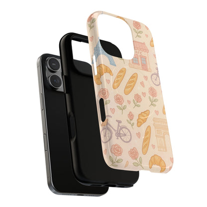 Parisian Bakery iPhone Case — Cute Eiffel Tower, Croissants & Baguette Tough MagSafe Case