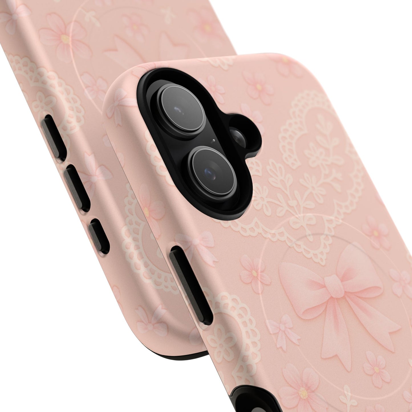 Balletcore Pink Floral Lace iPhone Case with Bow | Works with MagSafe
