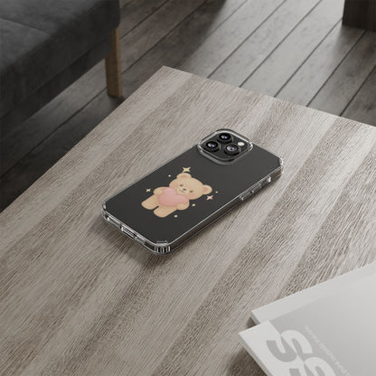 Romantic Teddy Bear Impact-Resistant iPhone Case with Heart Design