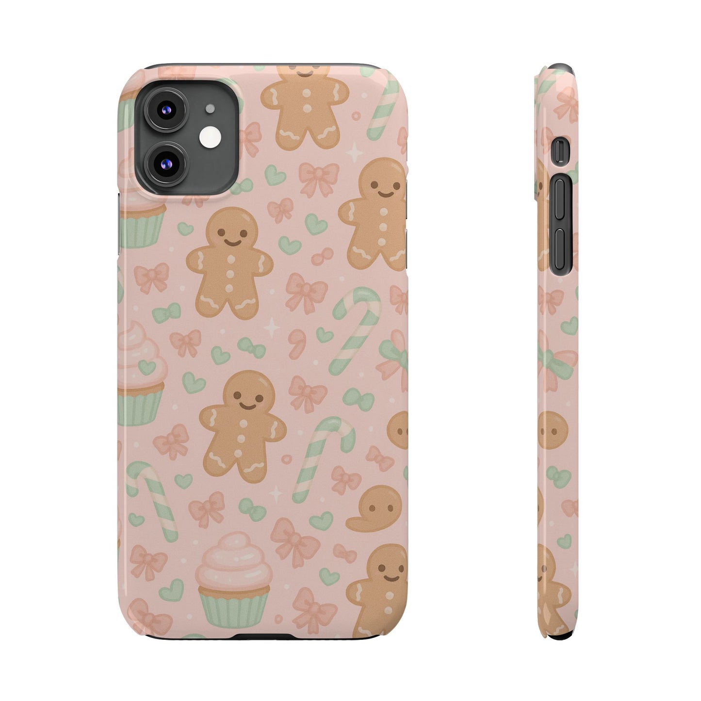 Gingerbread Holiday Slim iPhone Case — Cute Candy Cane & Cupcake Pattern