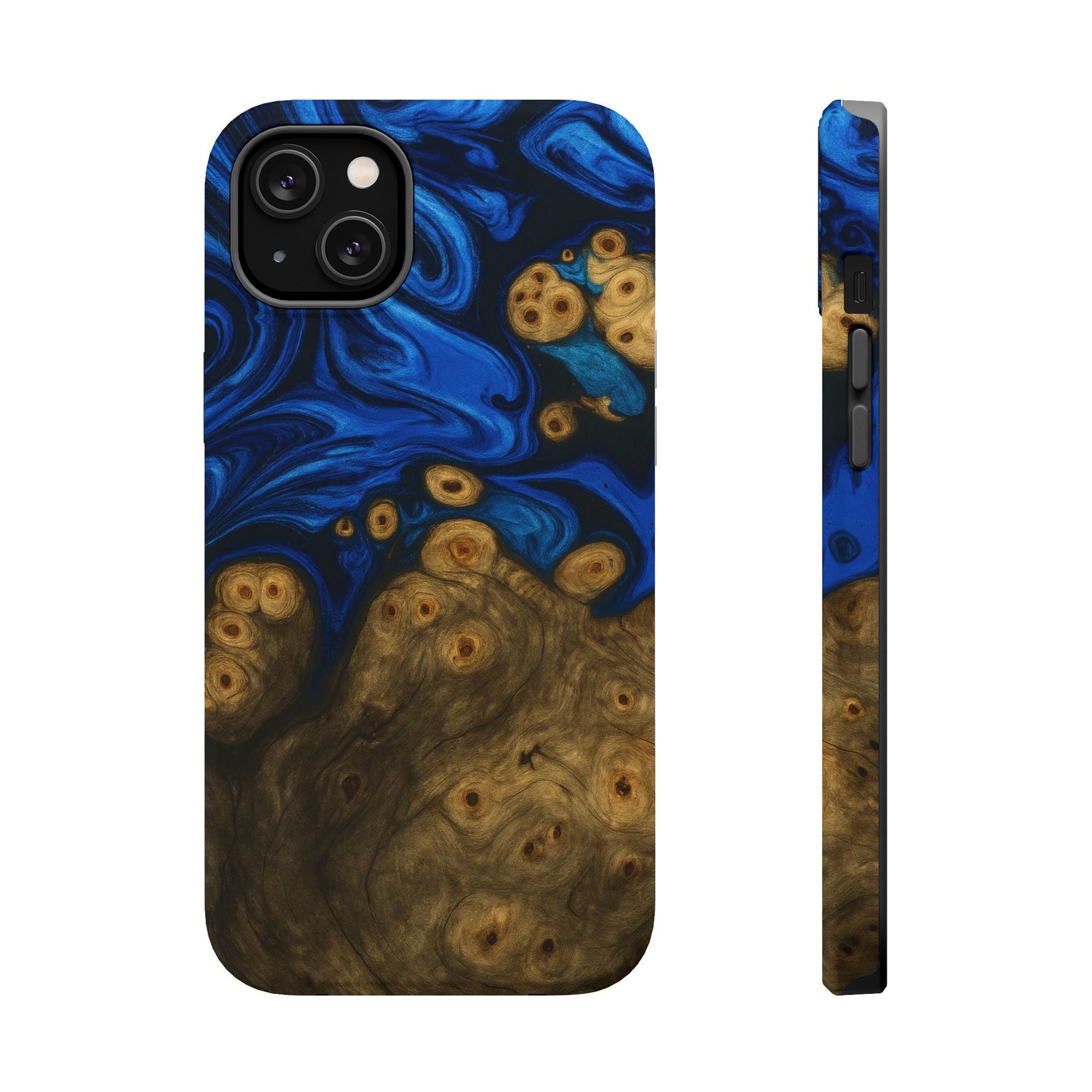 Blue Swirl & Burl Wood Impact iPhone Case | MagSafe compatible  Shamo's iPhone 14 Plus / Matte