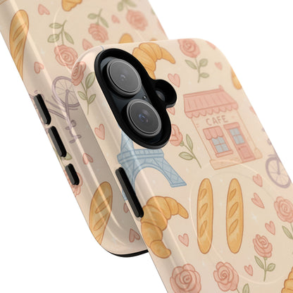 Parisian Bakery iPhone Case — Cute Eiffel Tower, Croissants & Baguette Tough MagSafe Case