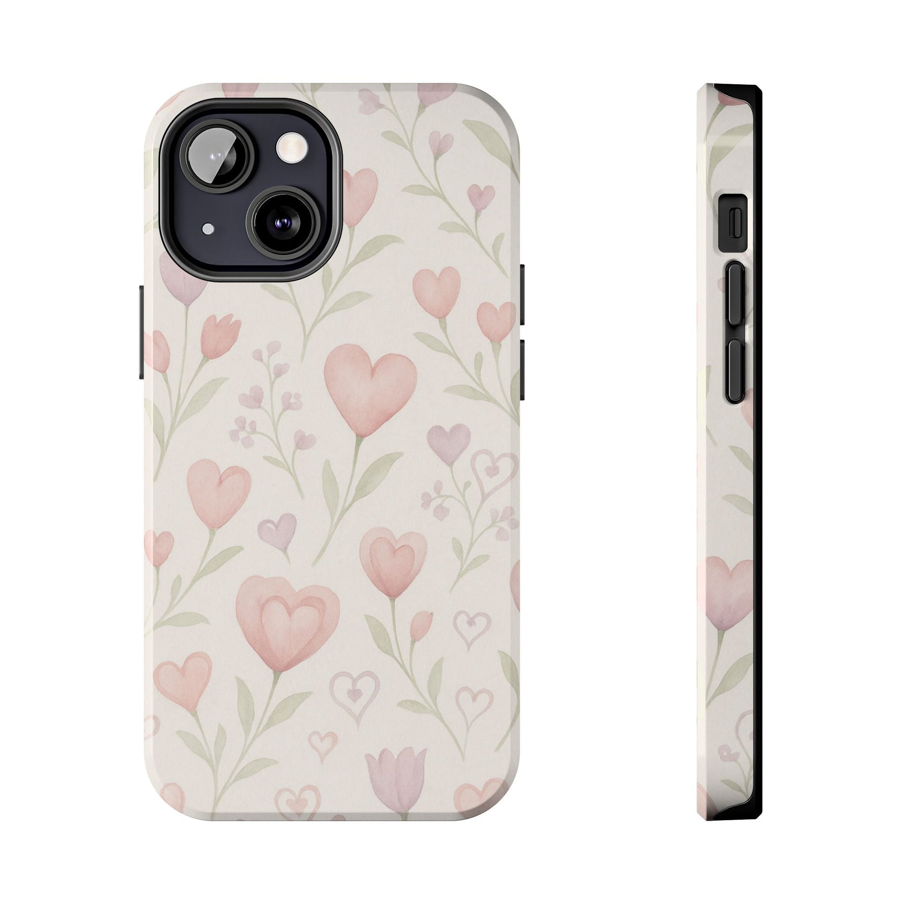 Pink Watercolor Heart Floral Pattern | Tough Impact Phone Case  Shamo's iPhone 13 Mini