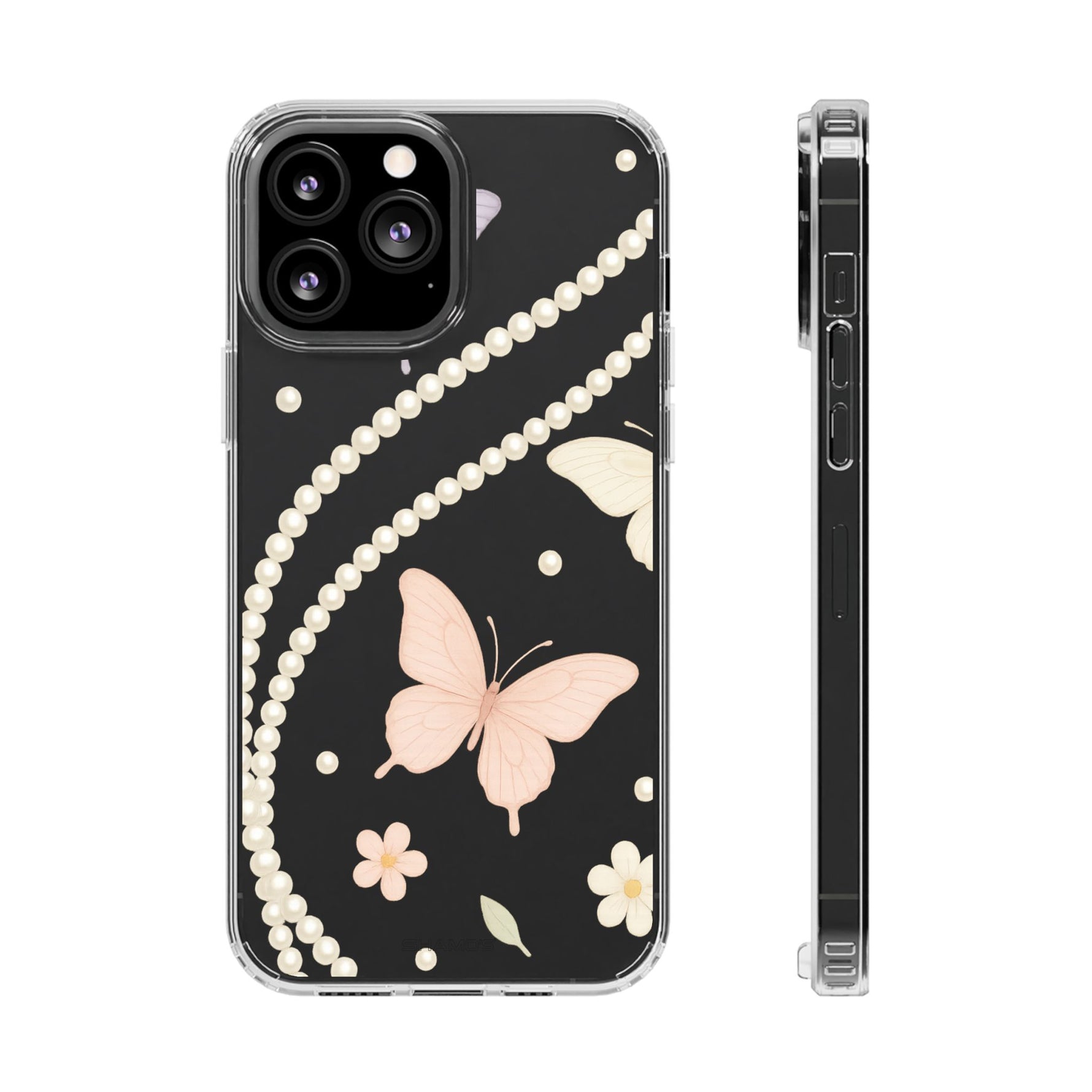 Butterfly Pearl Impact-Resistant Clear iPhone Case - iPhone 13 Pro Max / Without gift packaging - Shamo's