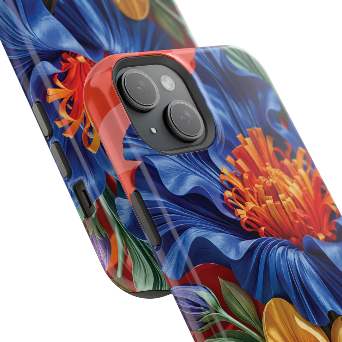 Electric Paradise MagSafe Phone Case – Cobalt Floral & Coral Waves | Glossy