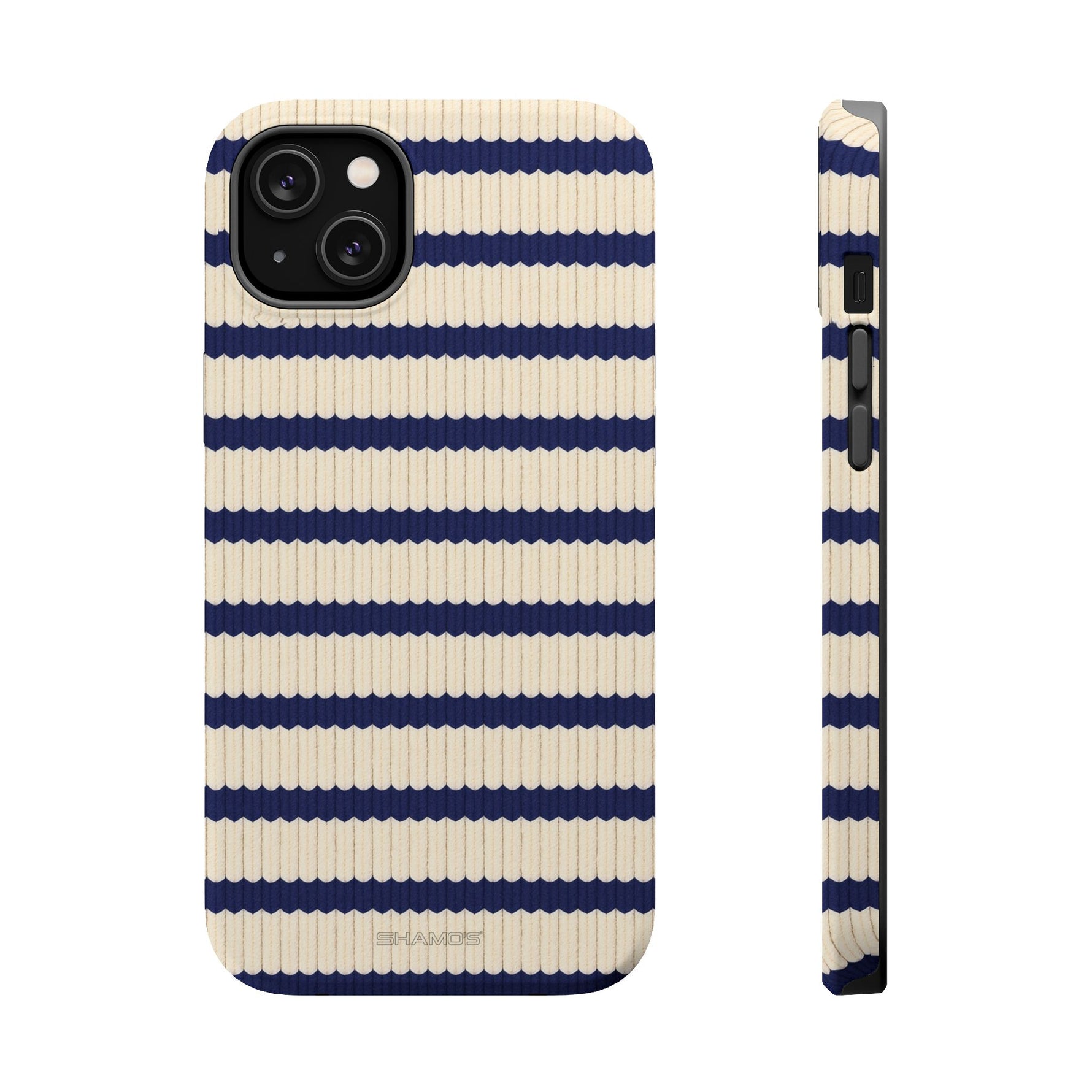Navy & Cream Ribbed Holiday Sweater Design iPhone Case with MagSafe compatibility