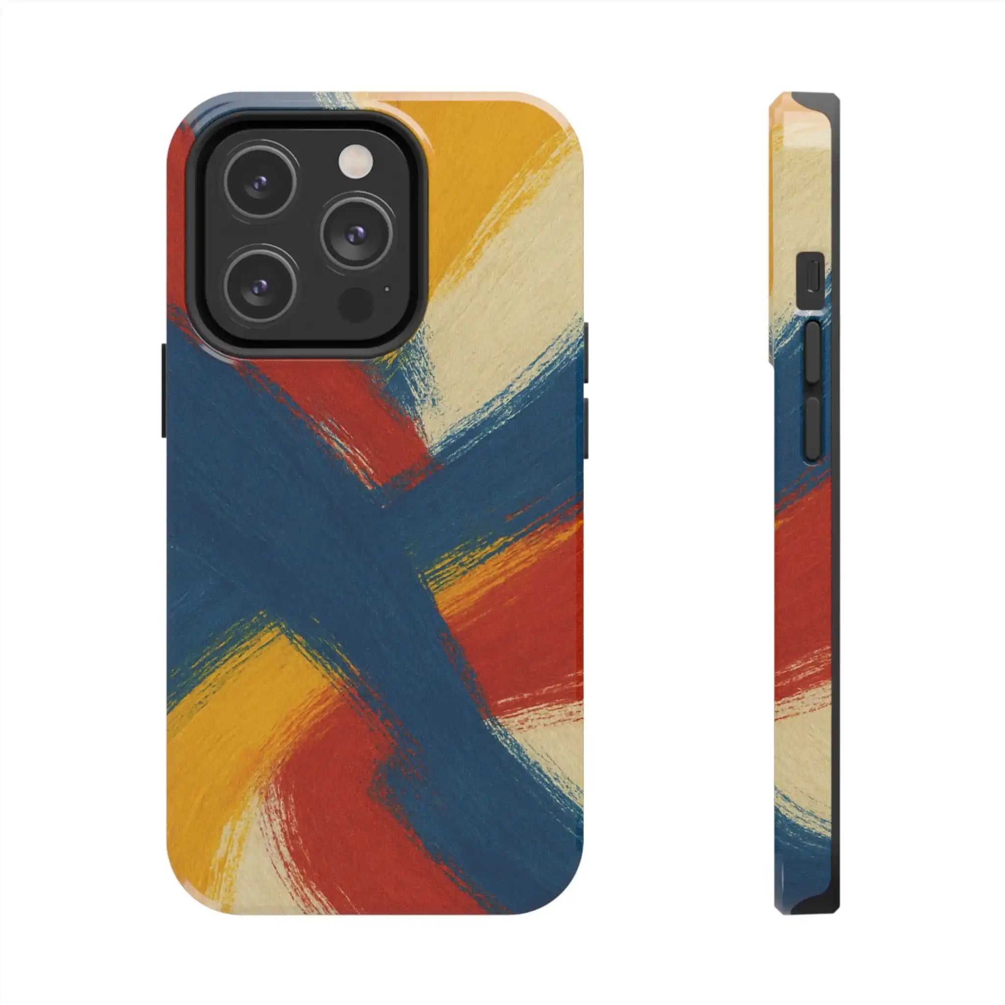 Abstract Brushstroke Tough Phone Case — Colorful Red, Blue & Yellow Protective Cover  Shamo's iPhone 14 Pro