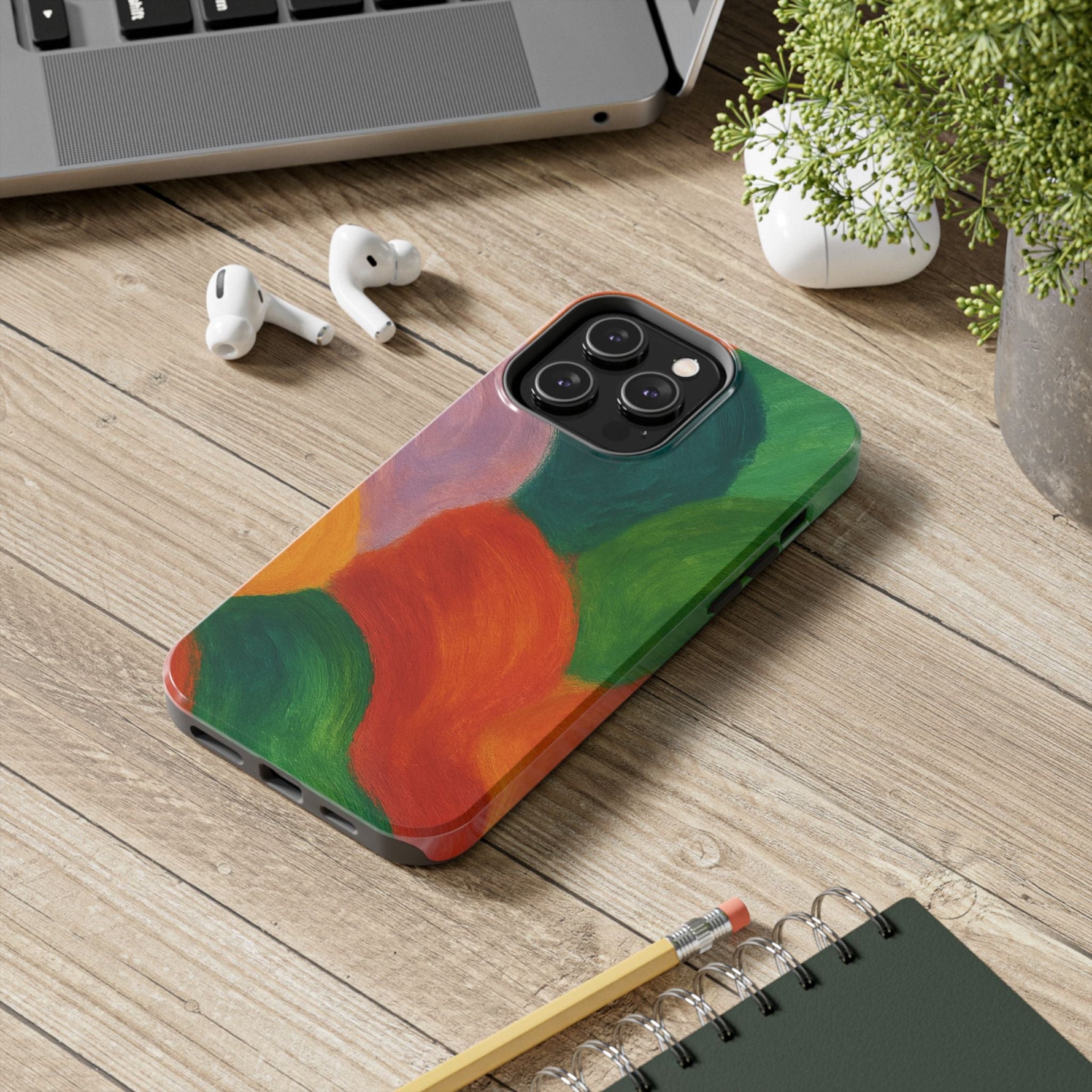 Abstract Color Wave Tough Phone Case — Bold Orange & Green Protective Phone Cover  Shamo's