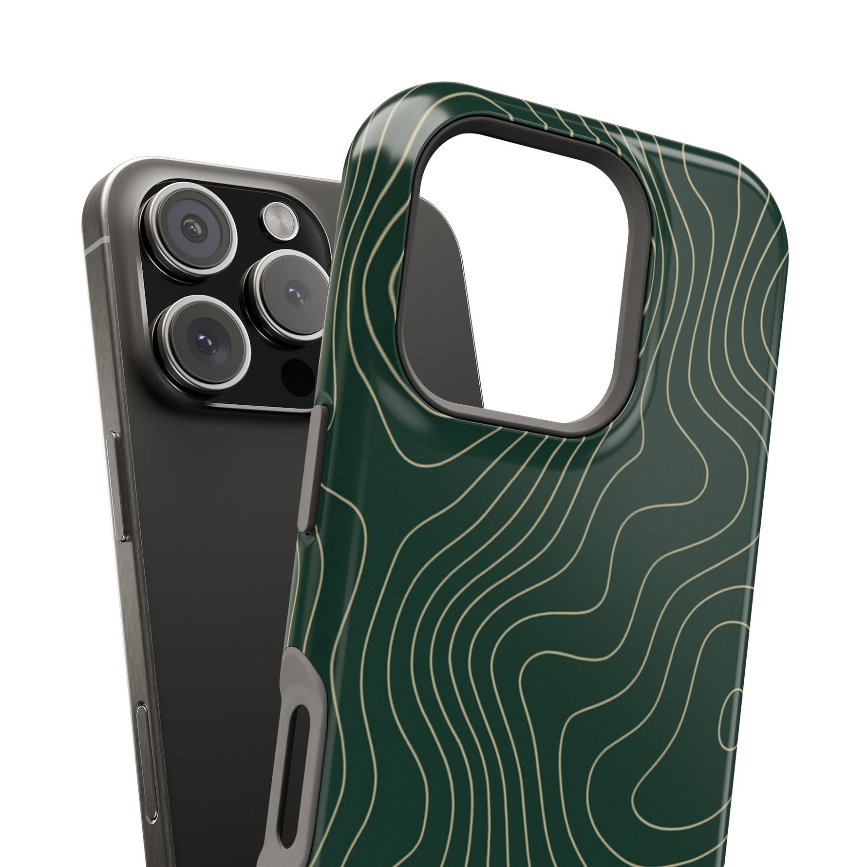 Topographic Green Magnetic Impact-Resistant iPhone Case | MagSafe compatible