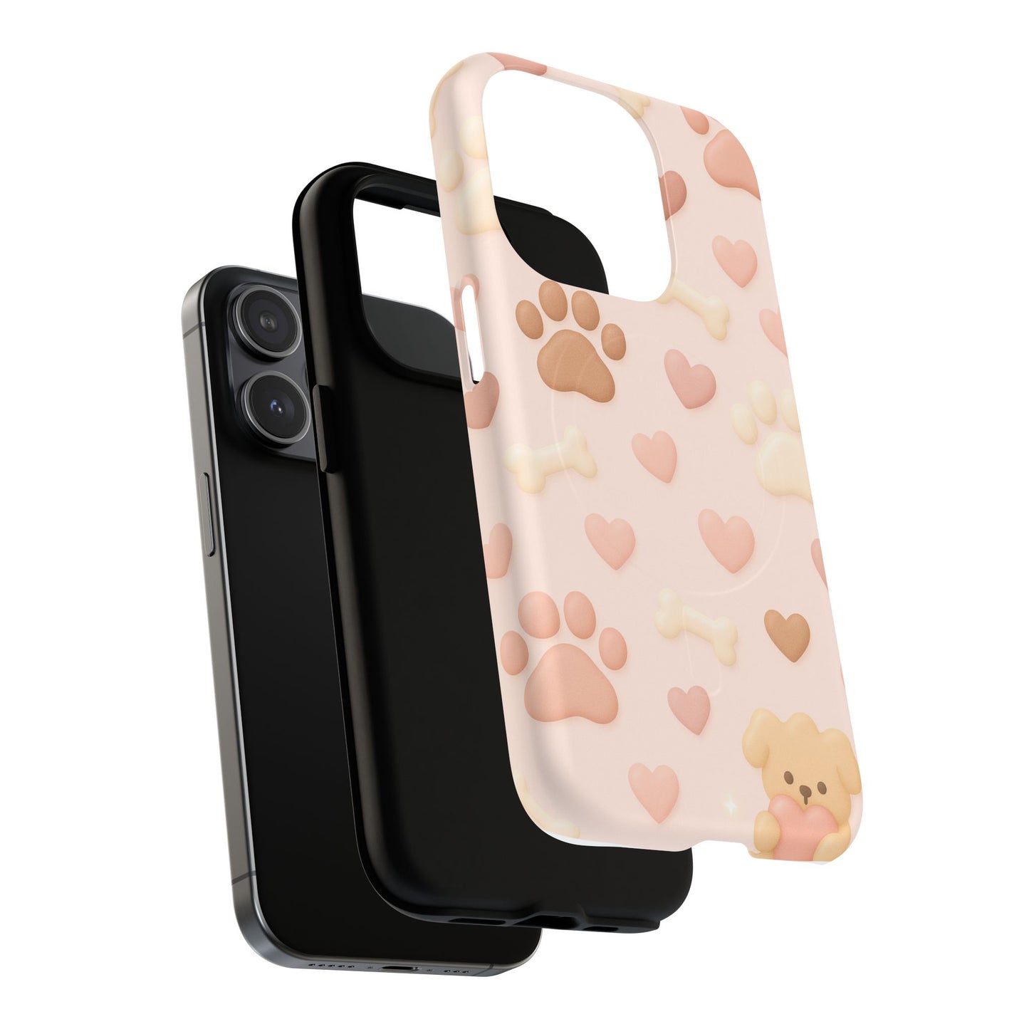 Pet Paw Pattern Phone Case — Pink Puppy Hearts & Bones with MagSafe