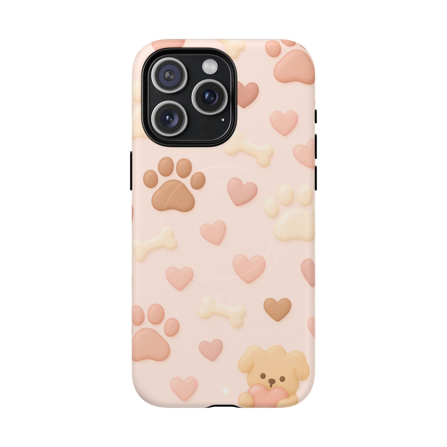 Pet Paw Pattern Phone Case — Pink Puppy Hearts & Bones with MagSafe