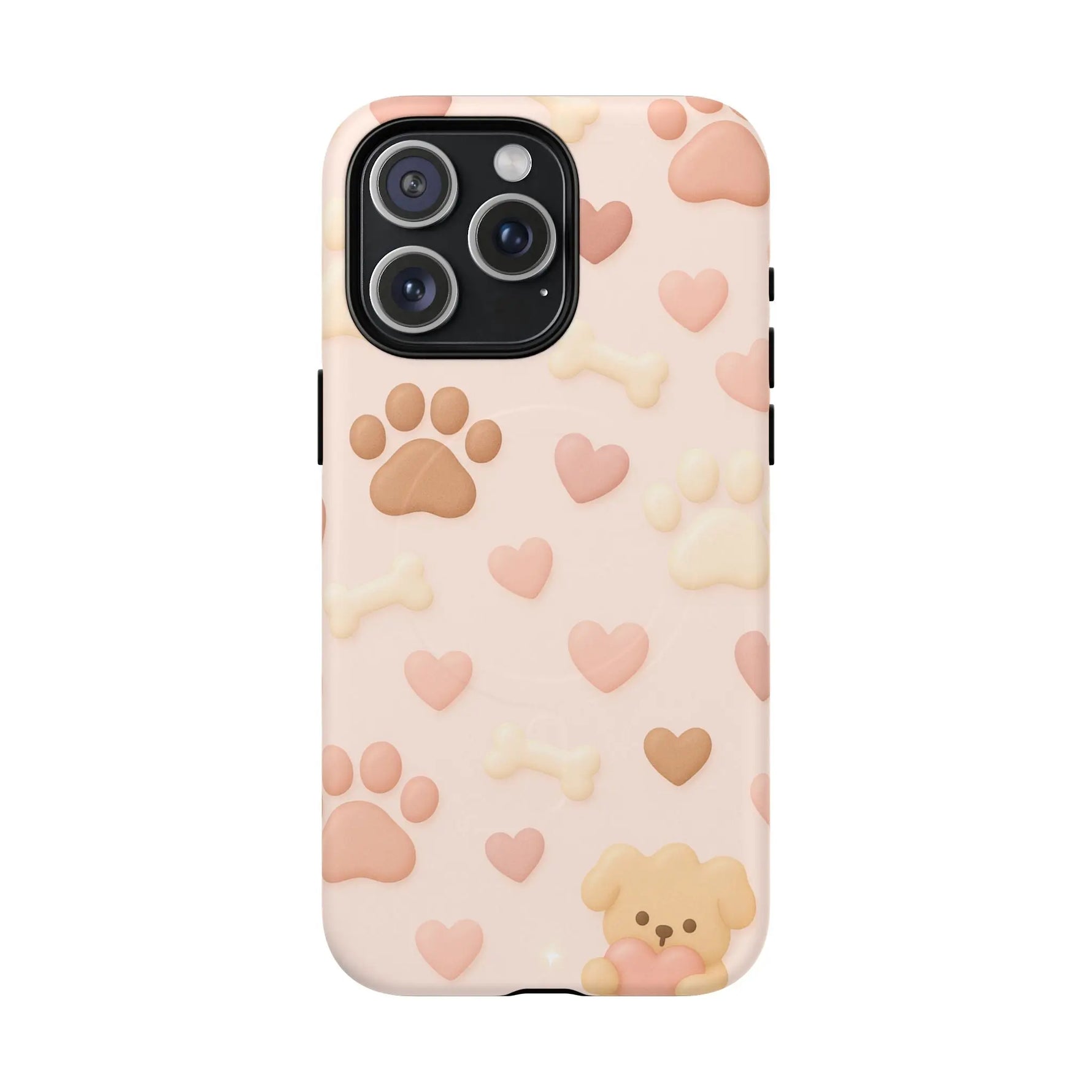 Pet Paw Pattern Phone Case — Pink Puppy Hearts & Bones with MagSafe - Shamo's