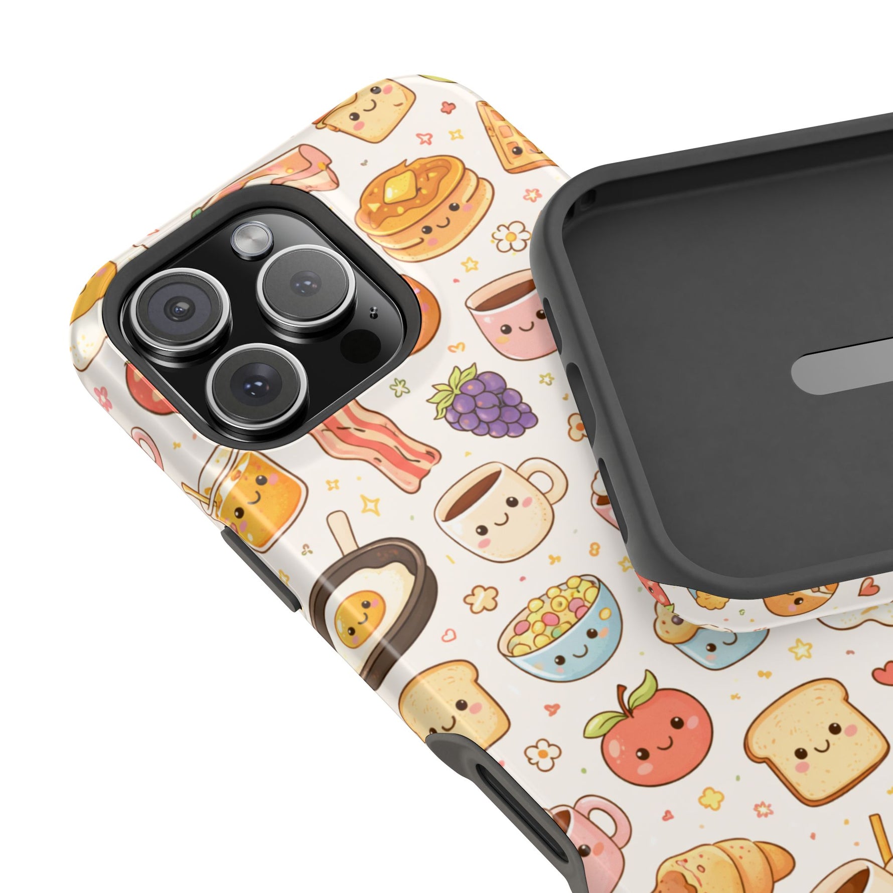 Kawaii Breakfast Pattern Magnetic Phone Case, Cute Cartoon Food Impact-Resistant Cover, MagSafe Compatible